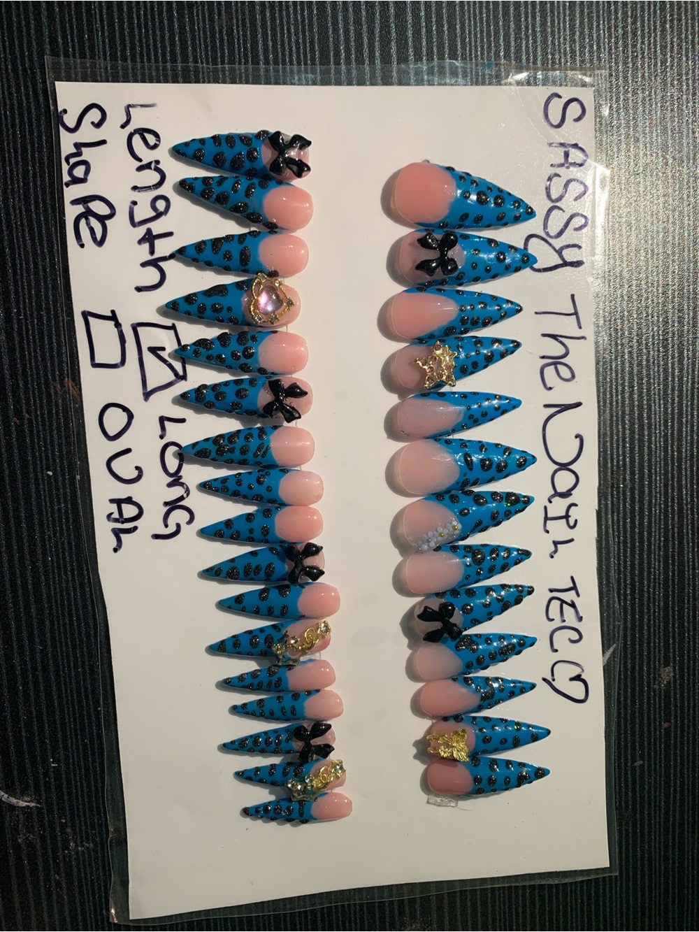 Blue & Pink  Rhinestone Press-On Nails - Picture 3 of 16